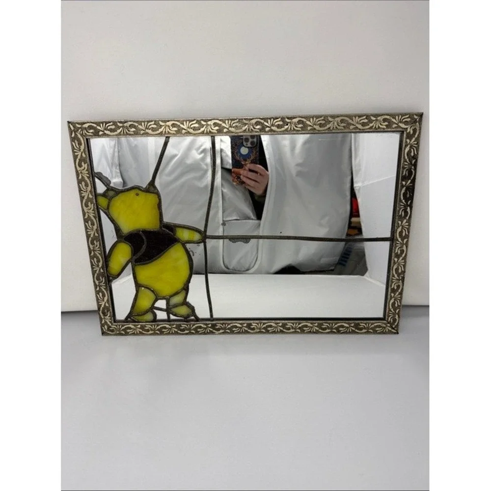 1970's‎ Handmade Vintage Stained Glass Repurposed Winnie the Pooh Mirror Kids